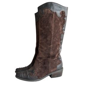 Vintage Franco‎ Sarto Willow Western Boots Suede Leather Snakeskin Brown 7.5M